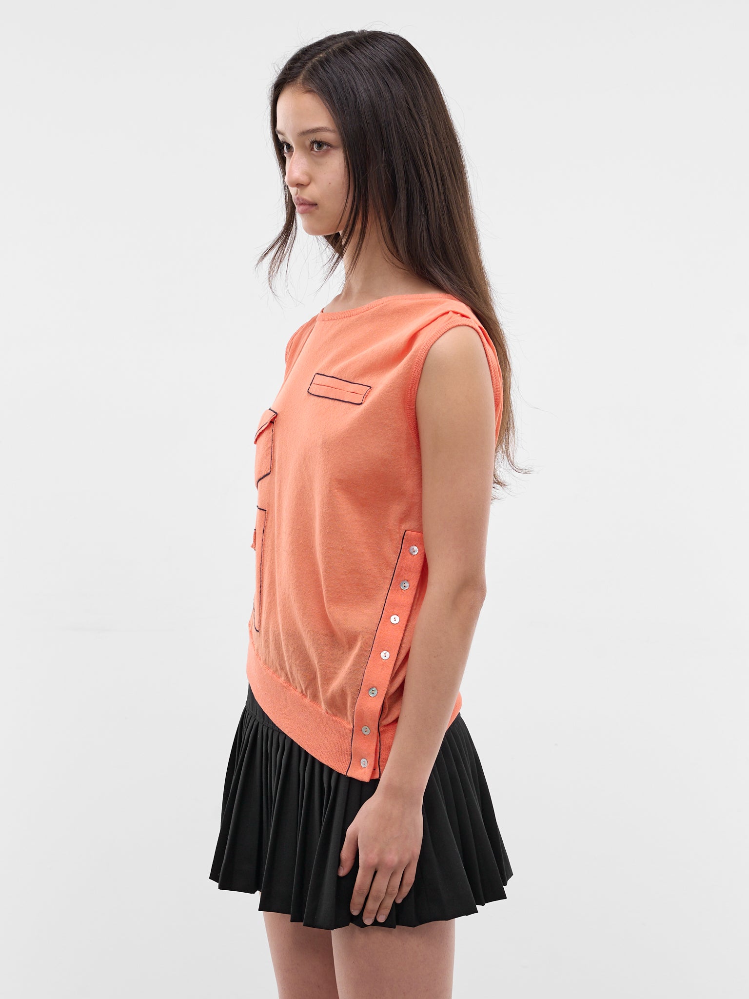 Asymmetric Kreiner Contrast Stitch Tank (KKWSS26KN08-99-SALMON)