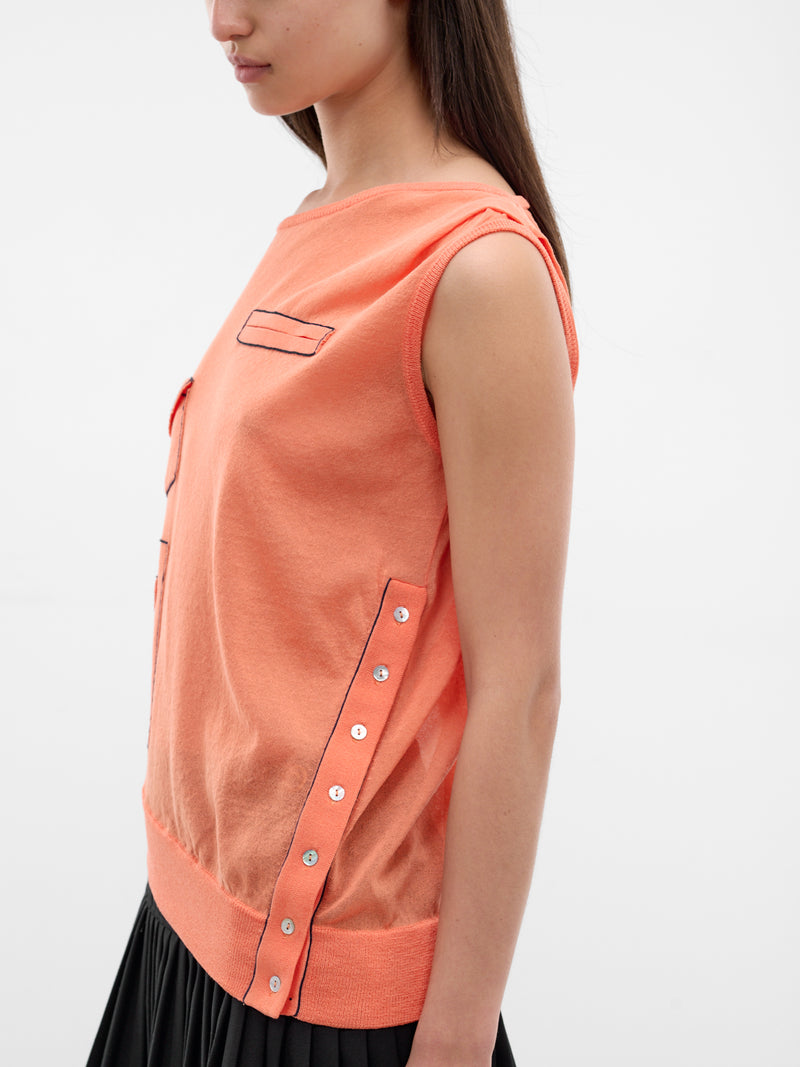 Asymmetric Kreiner Contrast Stitch Tank (KKWSS26KN08-99-SALMON)