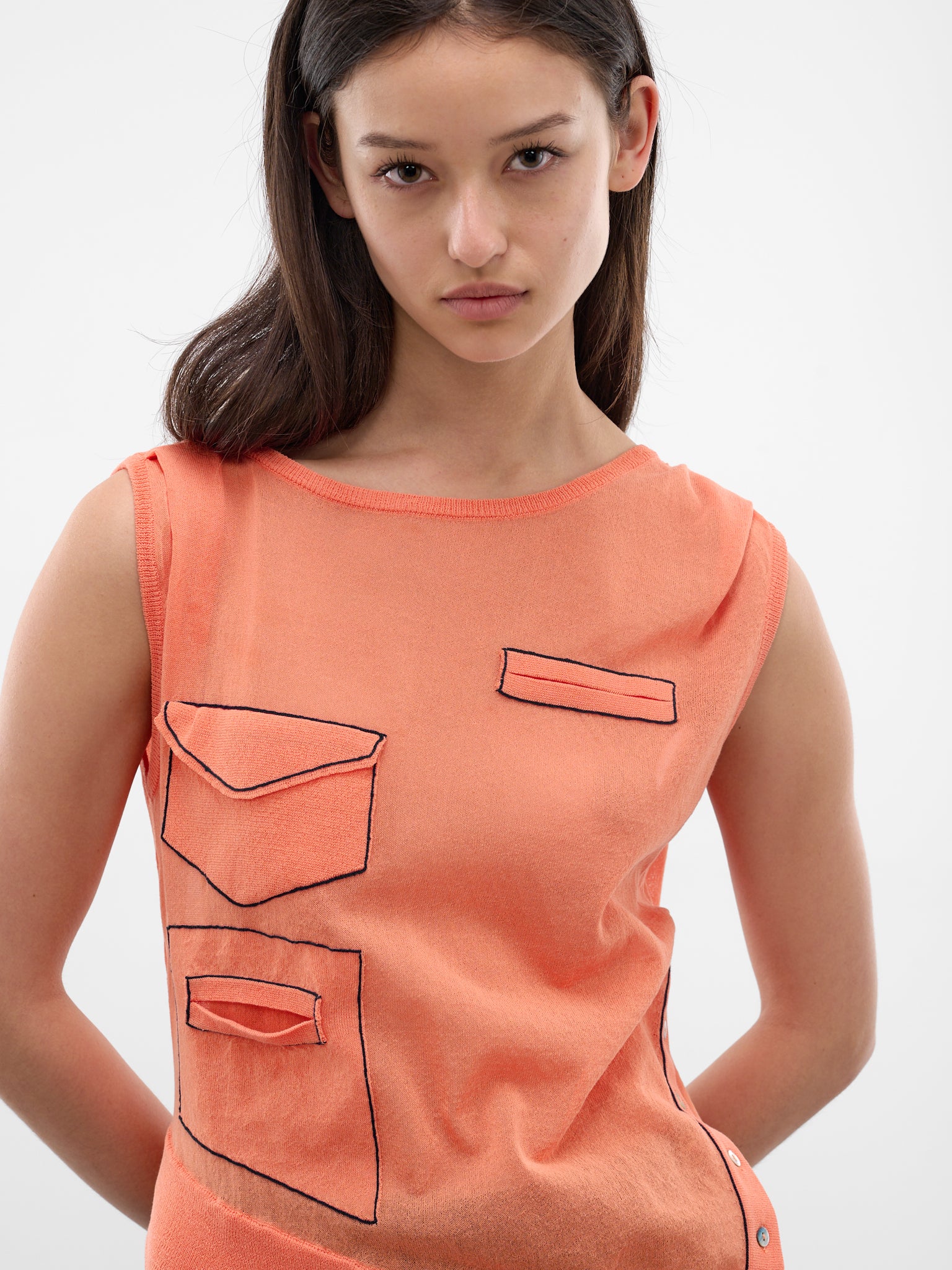 Asymmetric Kreiner Contrast Stitch Tank (KKWSS26KN08-99-SALMON)