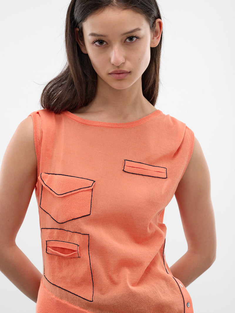 Asymmetric Kreiner Contrast Stitch Tank (KKWSS26KN08-99-SALMON)