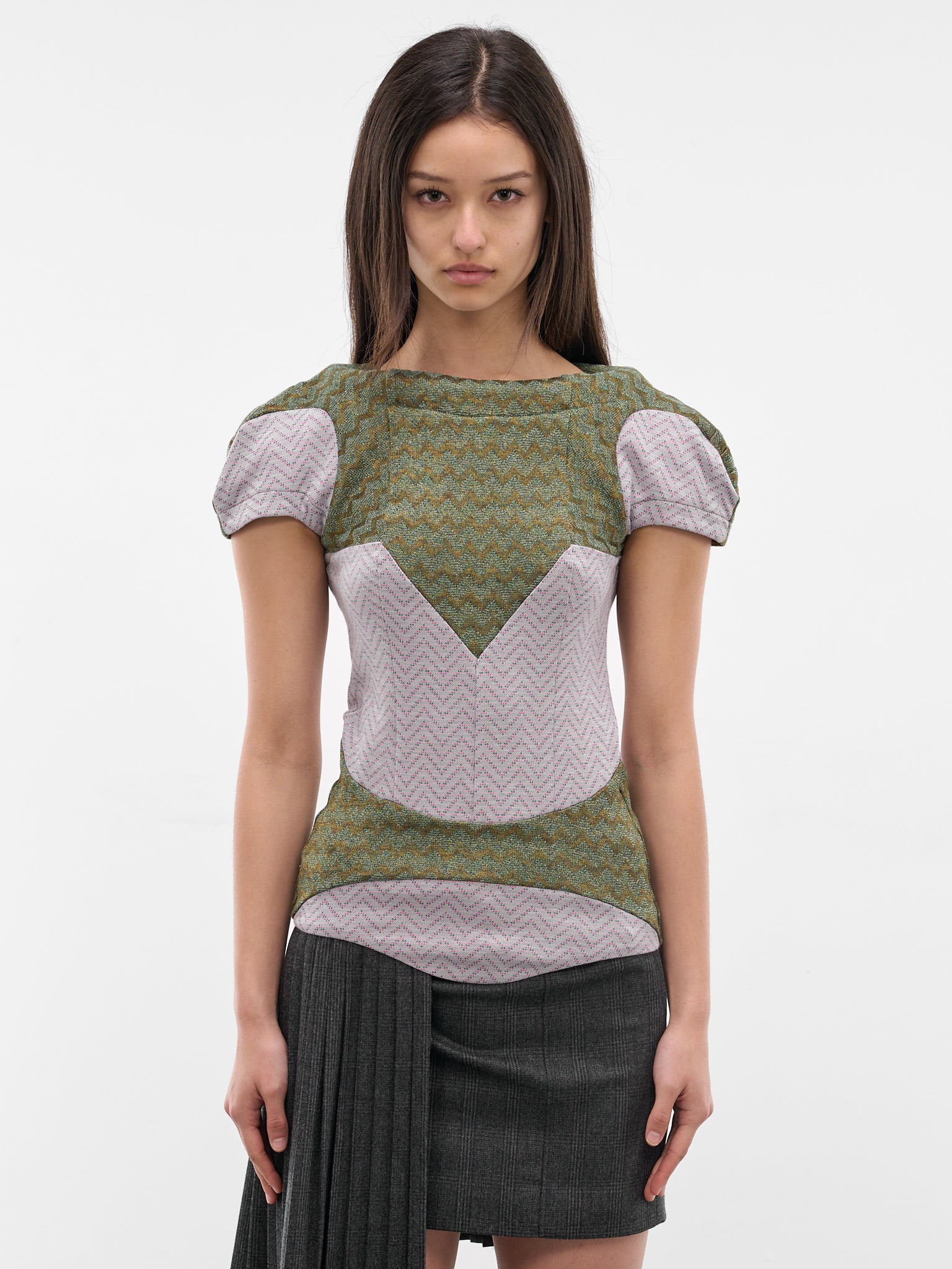 Compass Paneled Chevron Jersey Top (KKWSS26TP03-56-SHADOW-GREY)