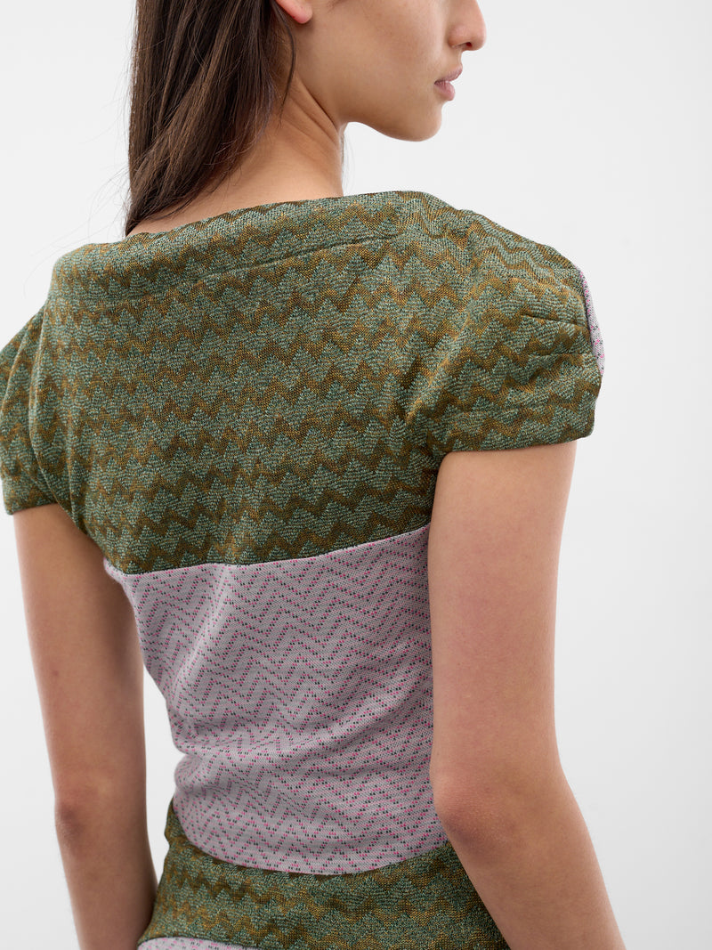 Compass Paneled Chevron Jersey Top (KKWSS26TP03-56-SHADOW-GREY)