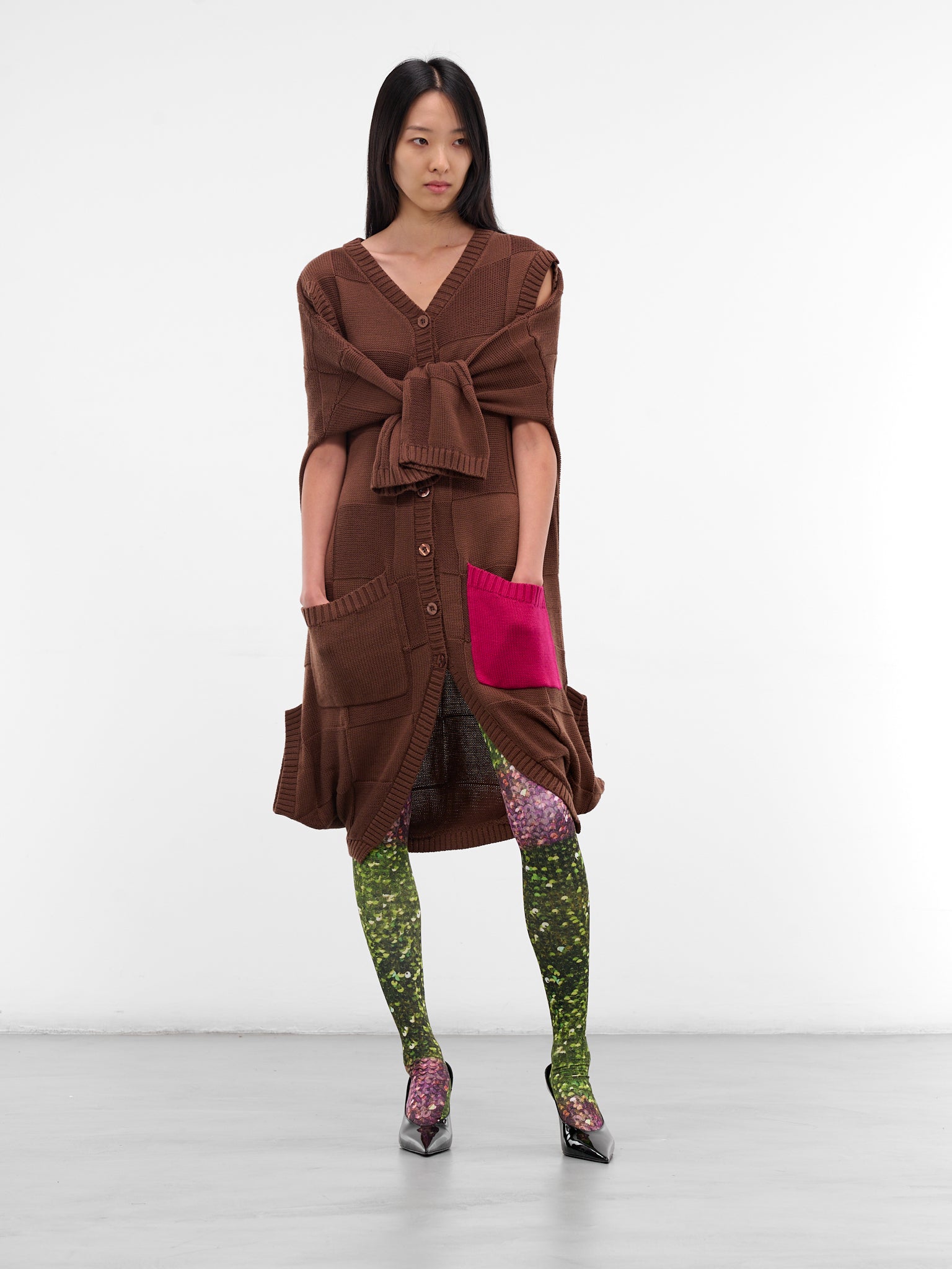 Square Knit Cardigan Dress (KL1-TPDR-LOKAR-CHOCOLATE-GREEN)