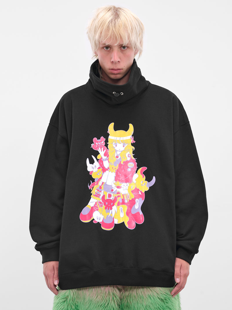 Black Graphic High Neck Sweatshirt (KL1005-BLACK)
