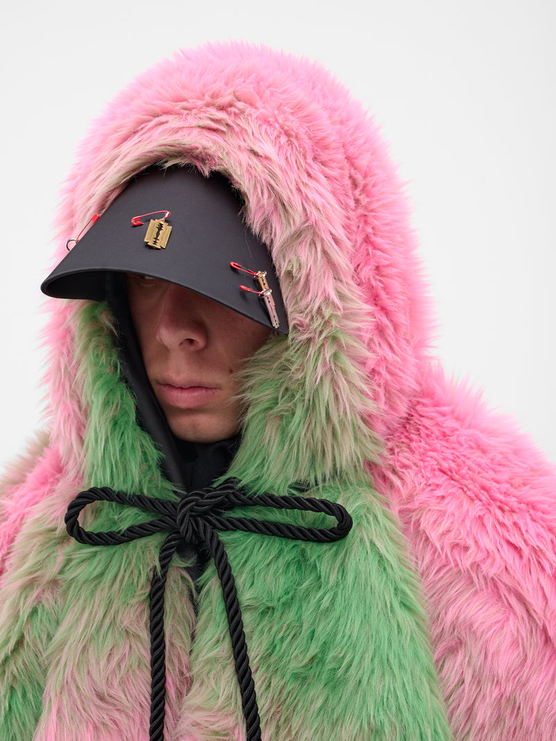 Gradient Fur Poncho Stole (KL1043-PINK-GREEN)