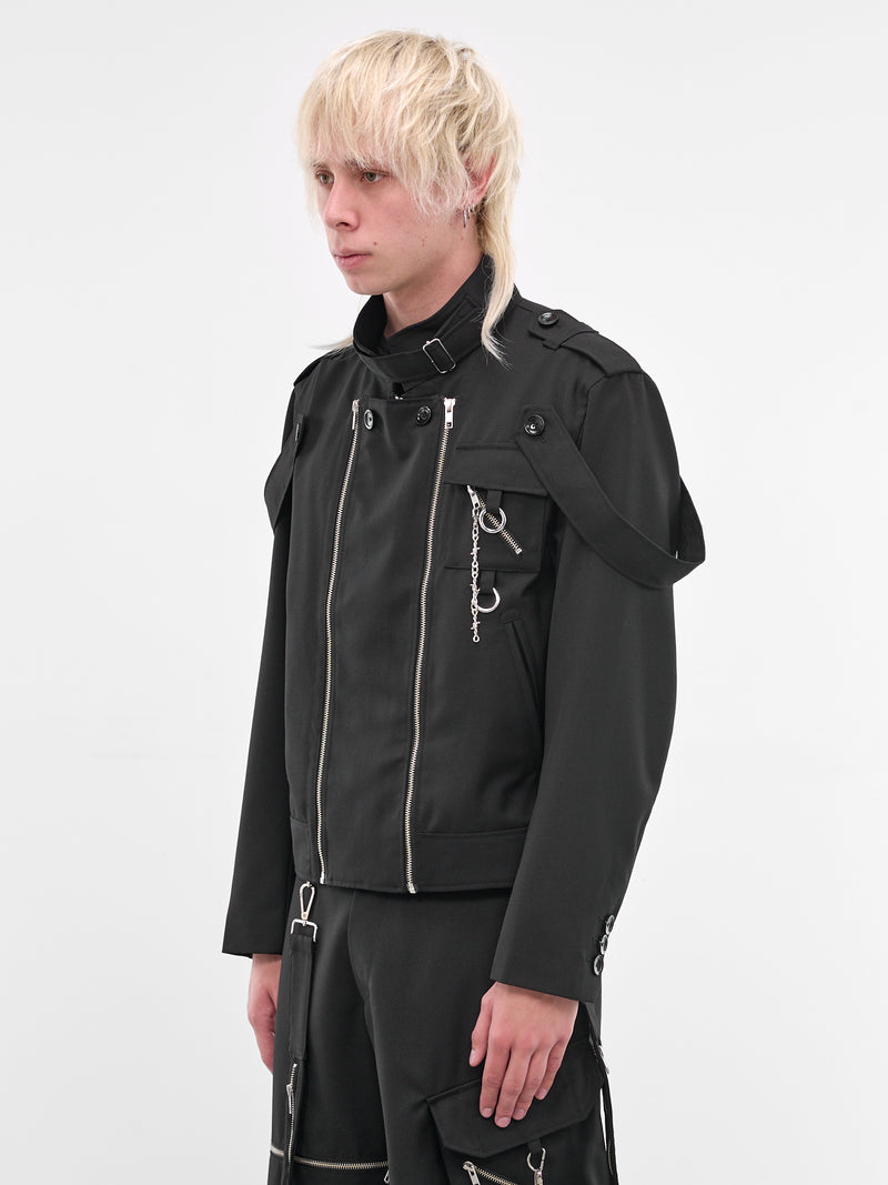 Black Double Zip Strap Jacket (KL1048-BLACK)