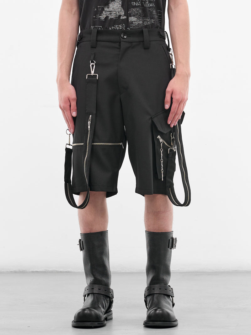 Black Wool Punk Strap Shorts (KL1049-BLACK)