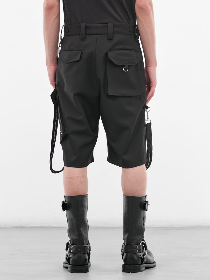 Black Wool Punk Strap Shorts (KL1049-BLACK)