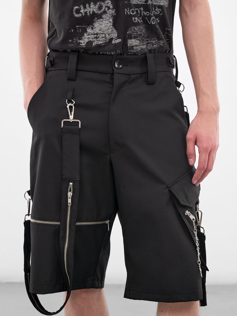 Black Wool Punk Strap Shorts (KL1049-BLACK)