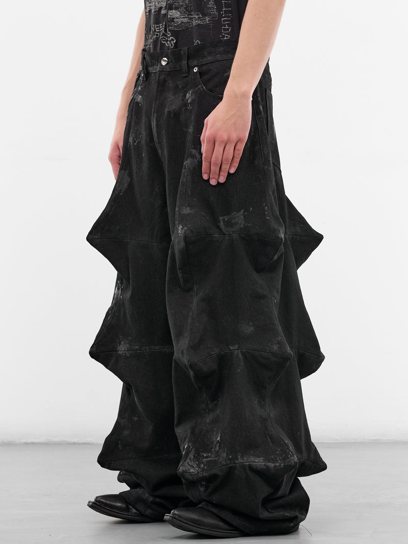 Black Denim Sculptural Spike Jeans (KL1051-BLACK)
