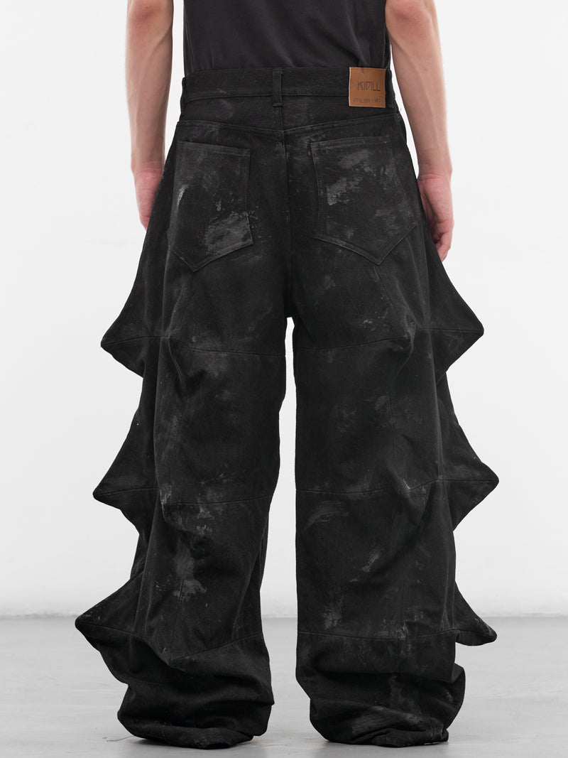 Black Denim Sculptural Spike Jeans (KL1051-BLACK)