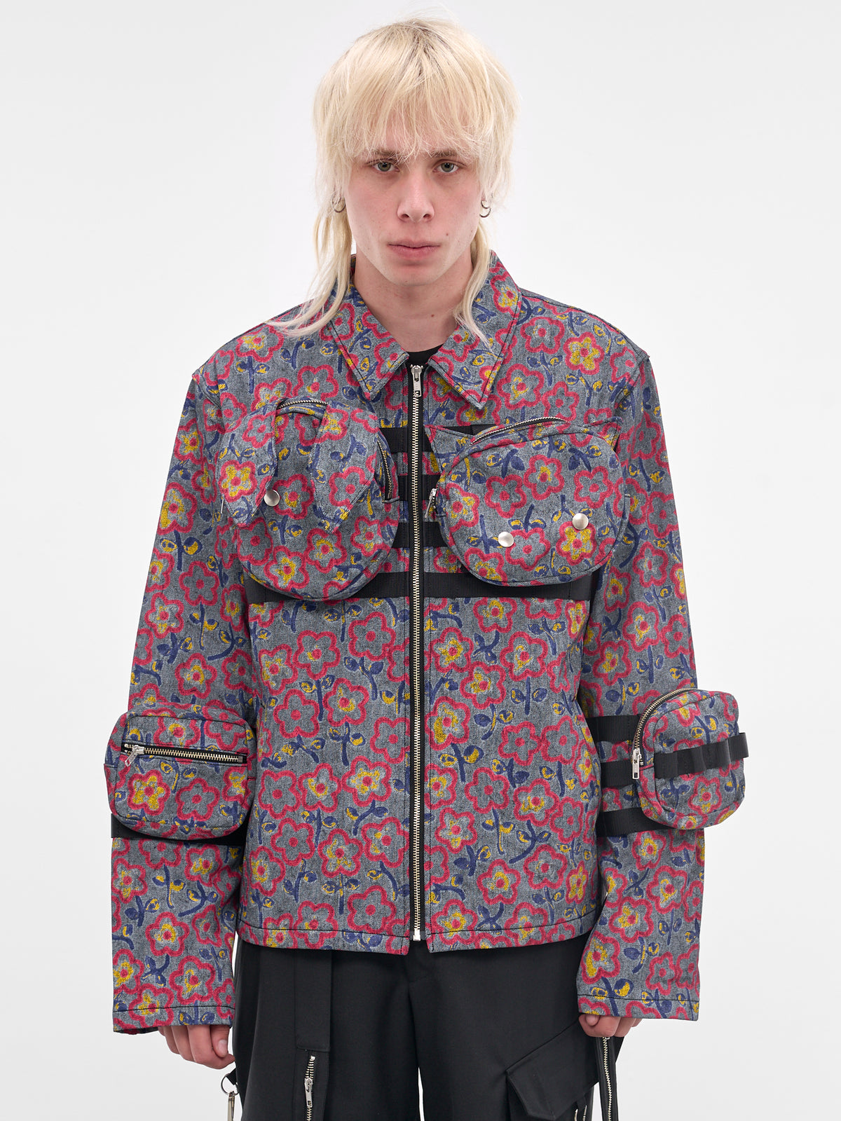 Flower Print Pocket Zip Jacket (KL1056-GREY-FLOWER)