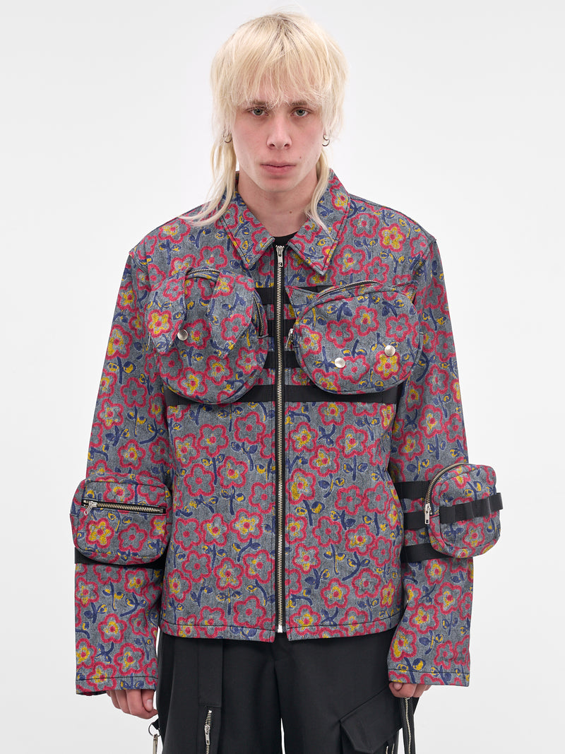 Flower Print Pocket Zip Jacket (KL1056-GREY-FLOWER)