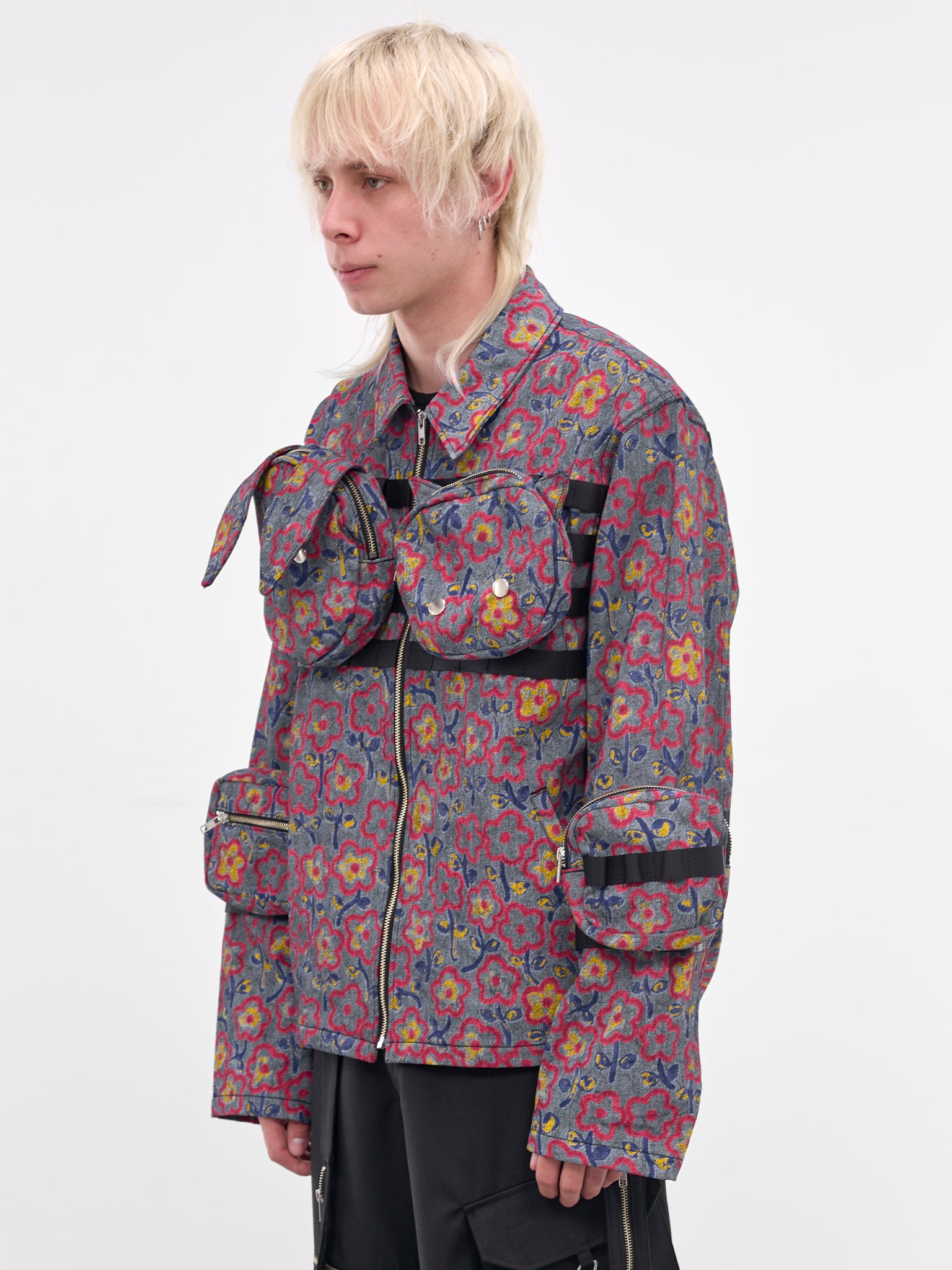 Flower Print Pocket Zip Jacket (KL1056-GREY-FLOWER)