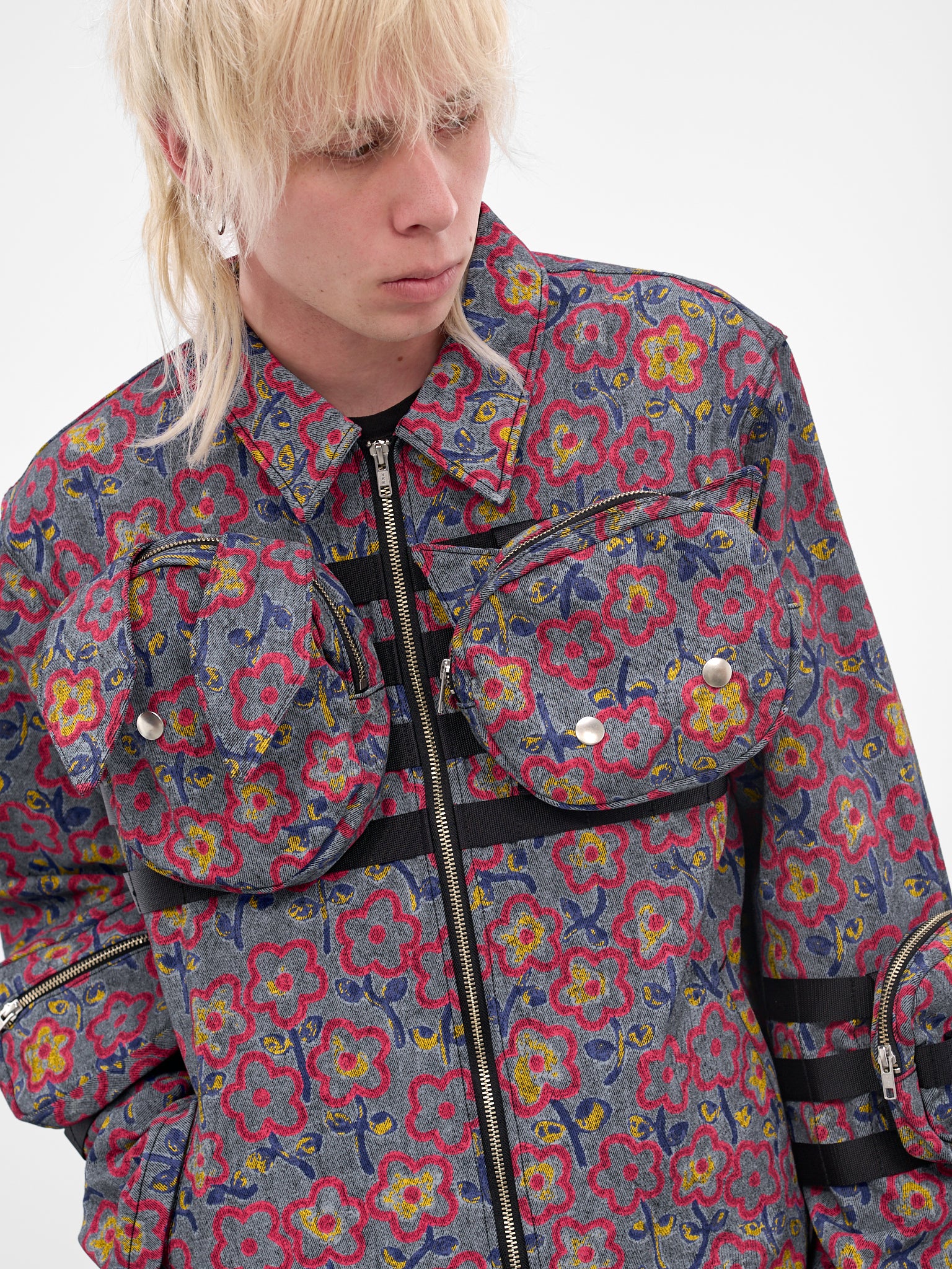 Flower Print Pocket Zip Jacket (KL1056-GREY-FLOWER)