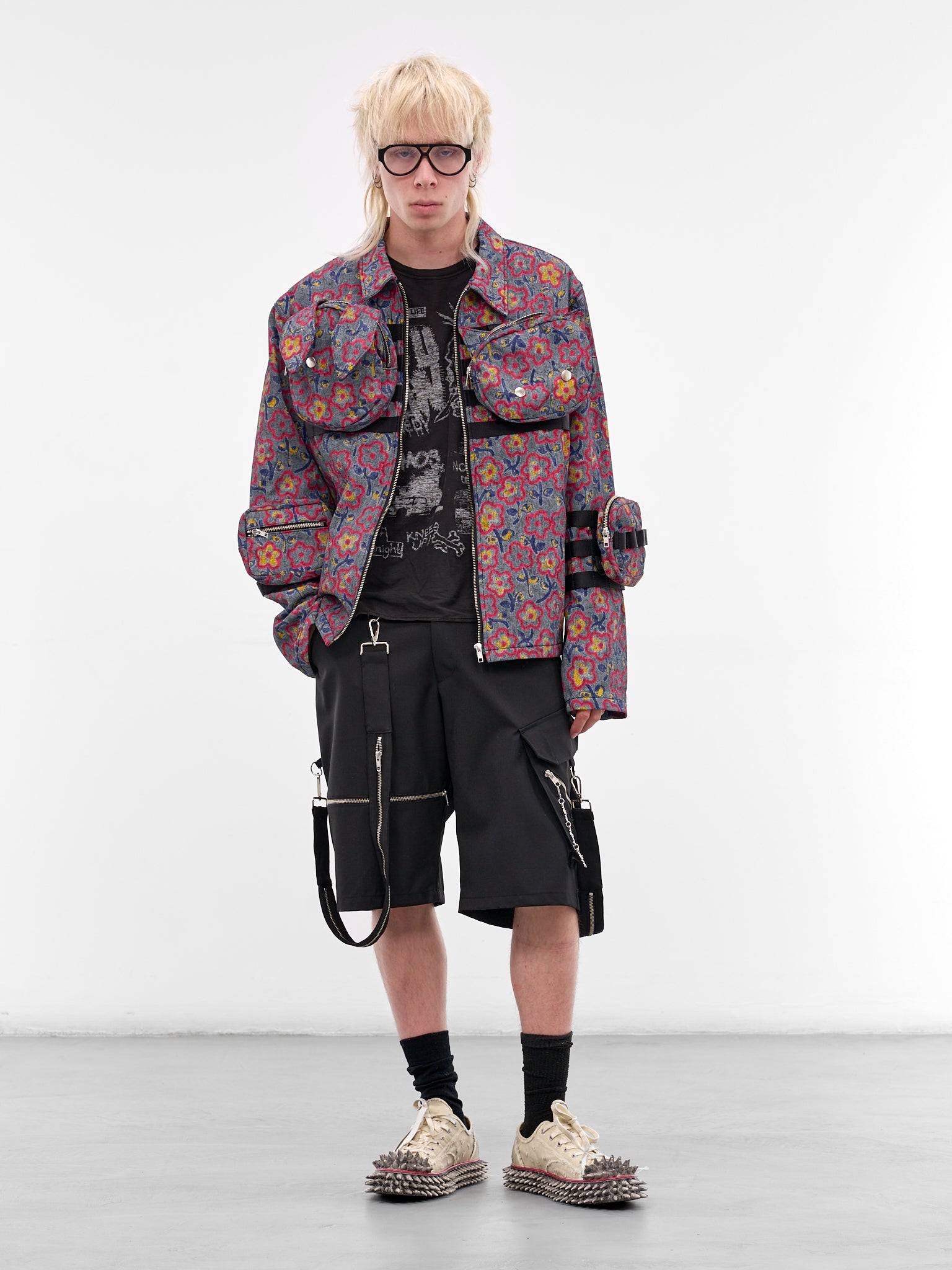 Flower Print Pocket Zip Jacket (KL1056-GREY-FLOWER)