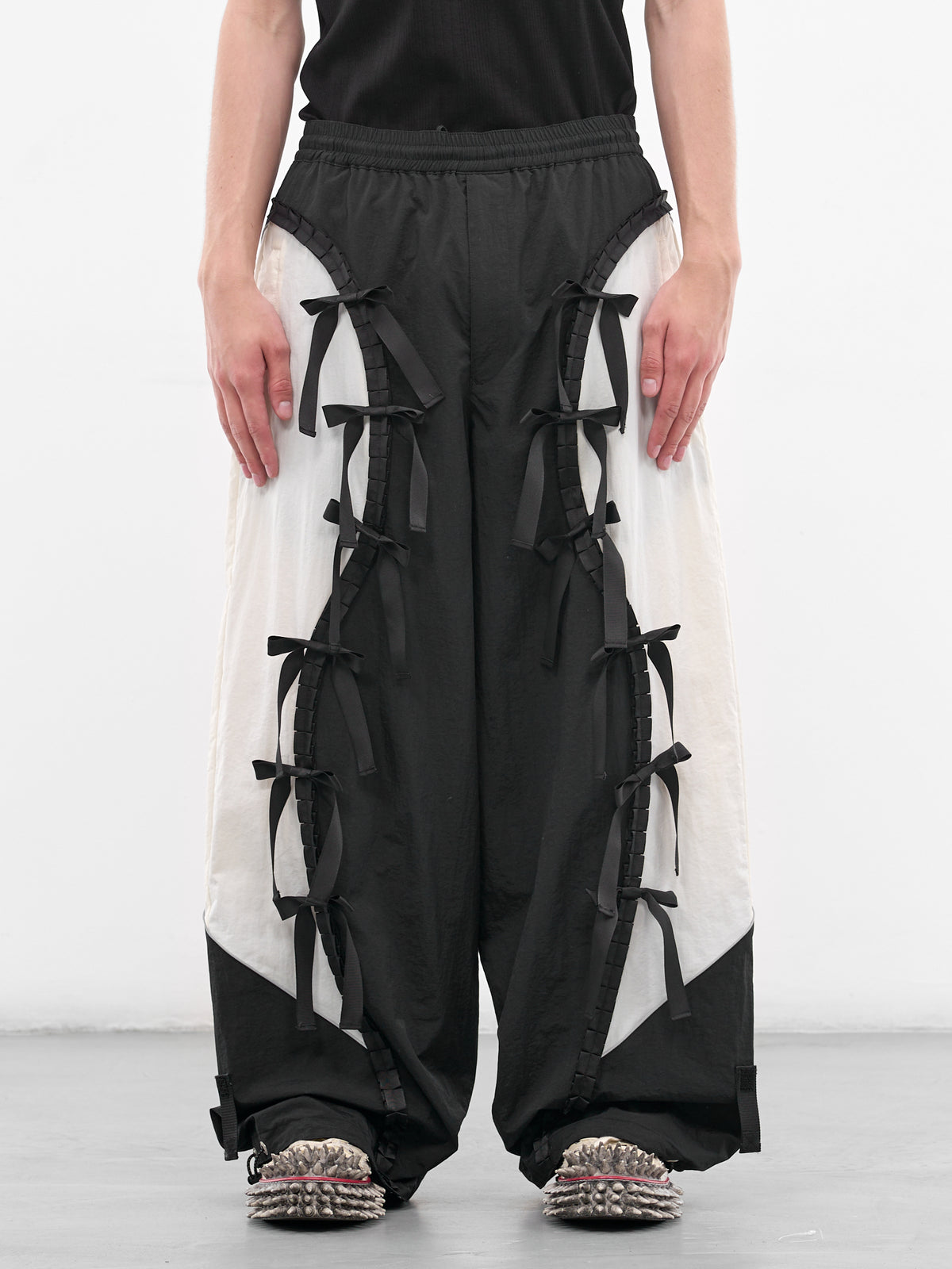 Two-Tone Nylon Ribbon Track Pants (KL1063-BLACK-WHITE)
