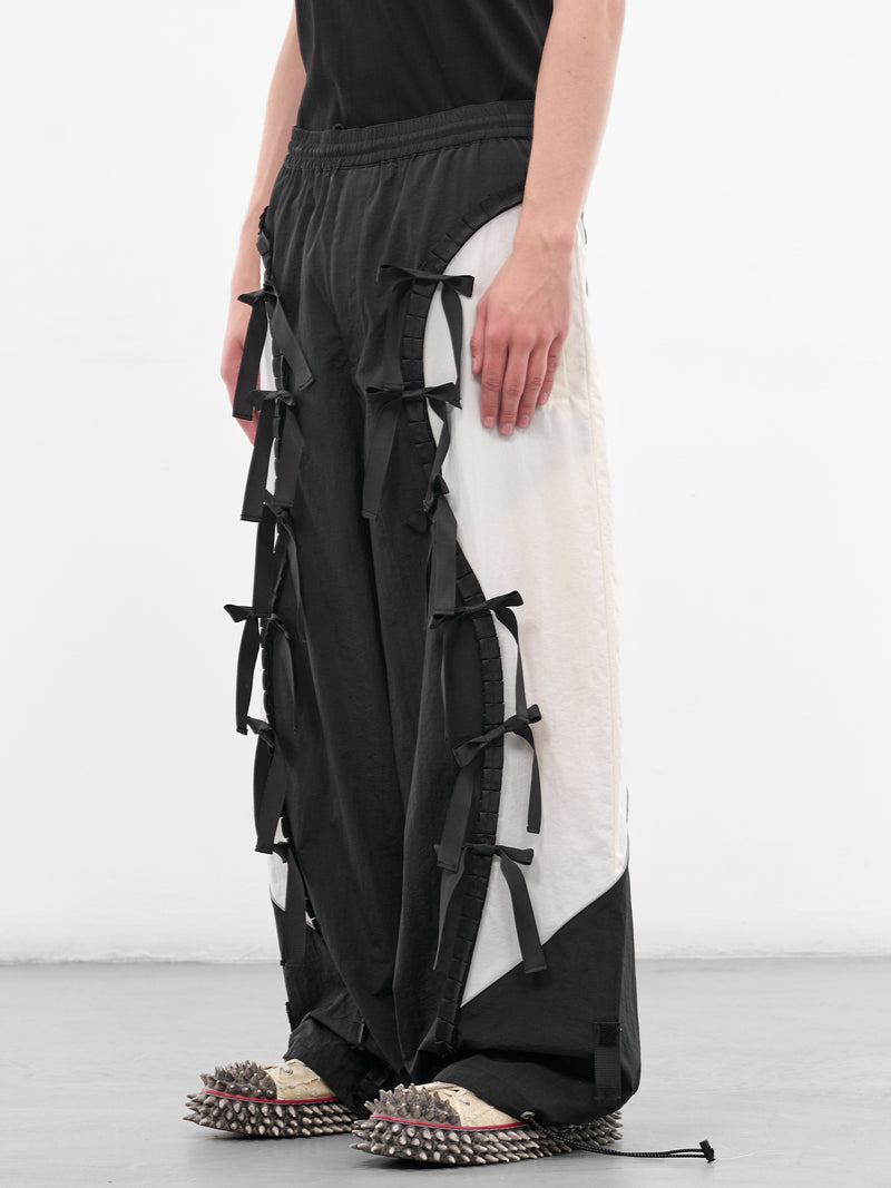 Two-Tone Nylon Ribbon Track Pants (KL1063-BLACK-WHITE)