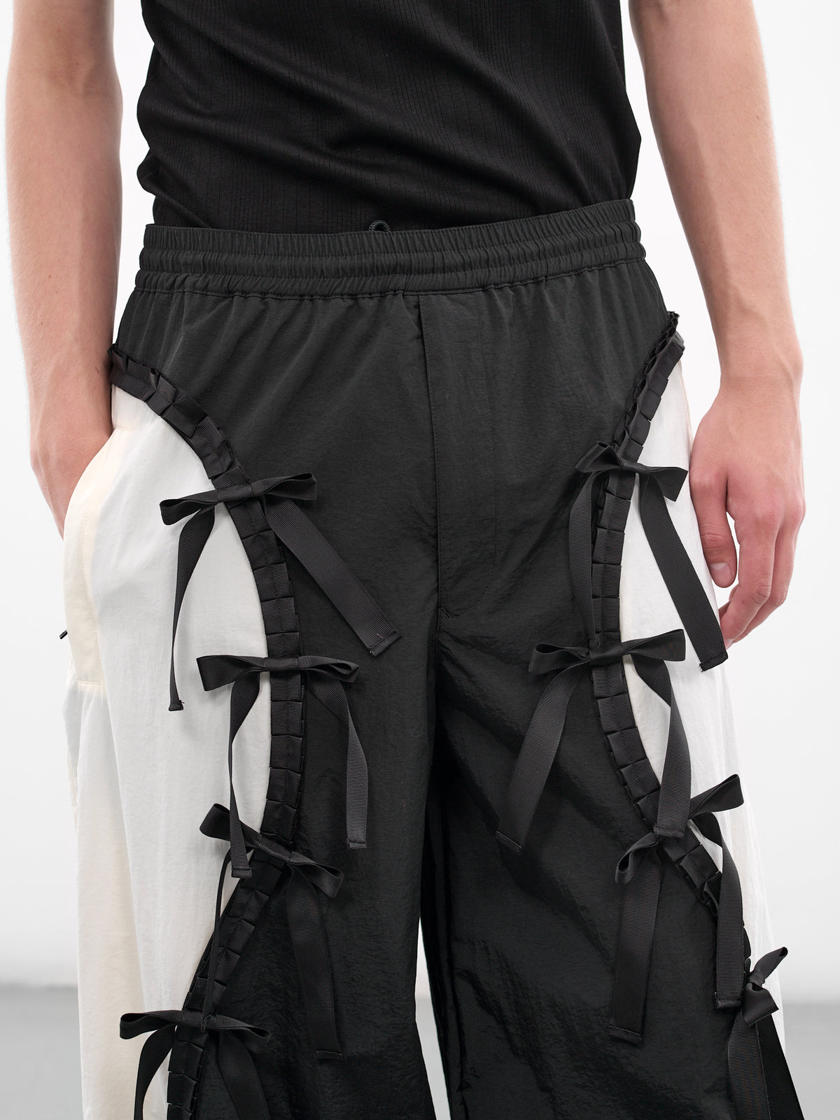Two-Tone Nylon Ribbon Track Pants (KL1063-BLACK-WHITE)