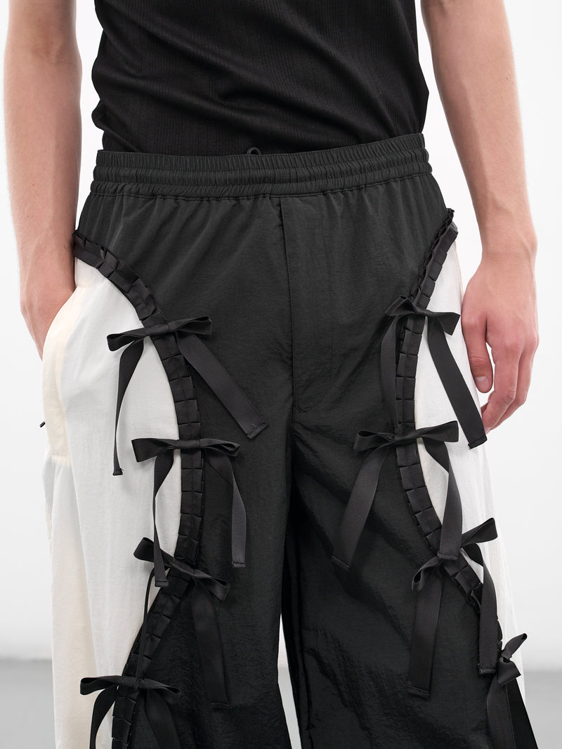 Two-Tone Nylon Ribbon Track Pants (KL1063-BLACK-WHITE)