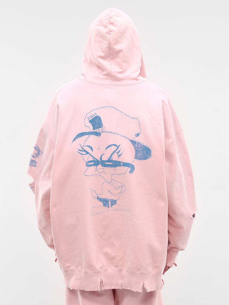 Pink Distressed Bunny Ears Hoodie (KL1078-PINK)