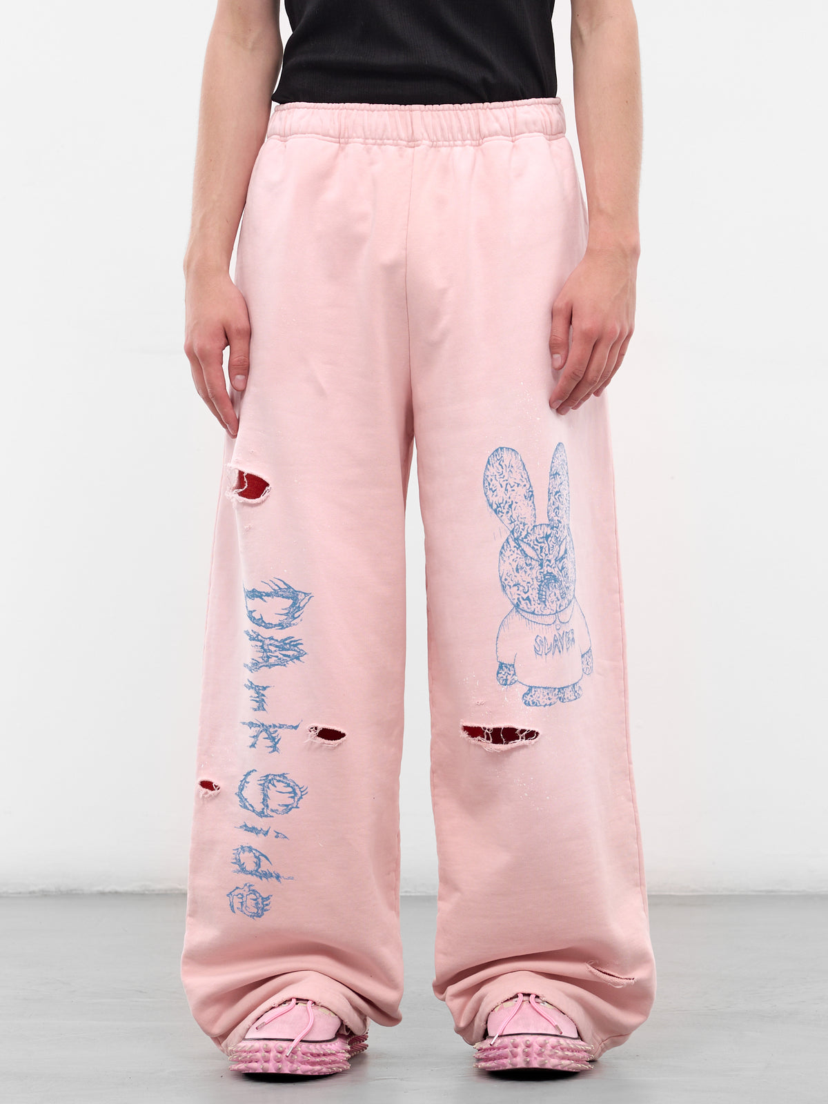Pink Distressed Graphic Baggy Sweatpants (KL1079-PINK)