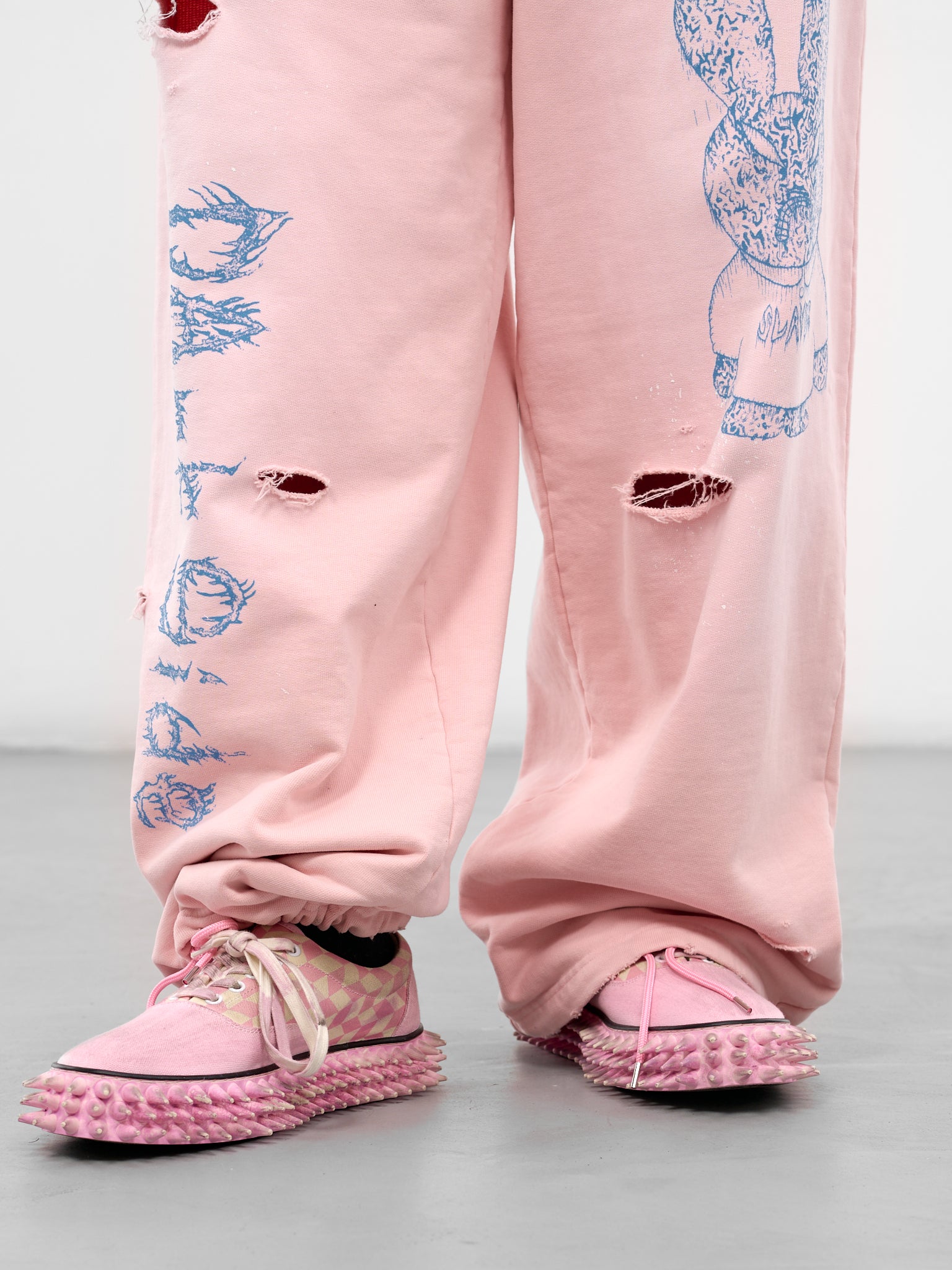Pink Distressed Graphic Baggy Sweatpants (KL1079-PINK)