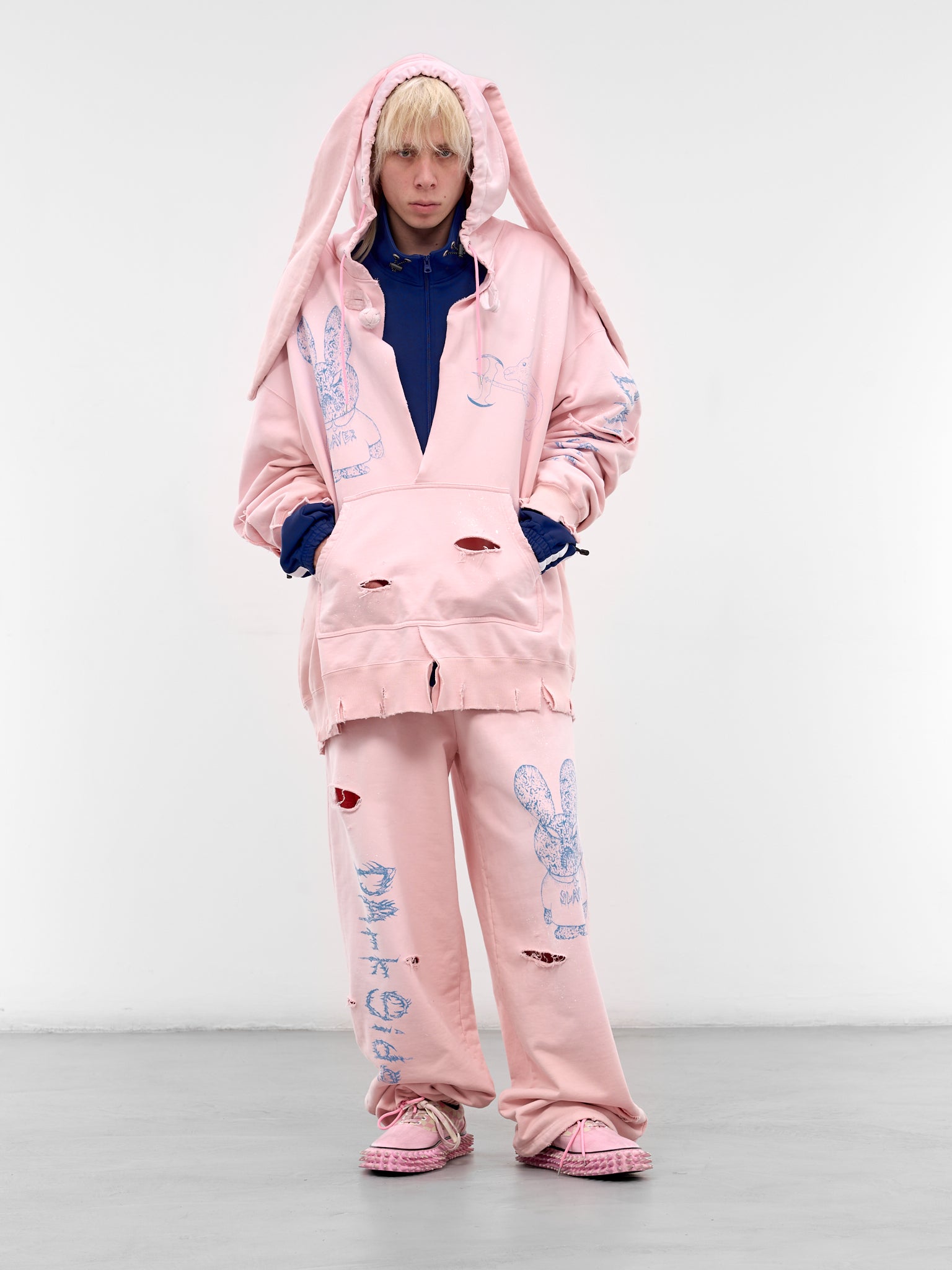 Pink Distressed Graphic Baggy Sweatpants (KL1079-PINK)