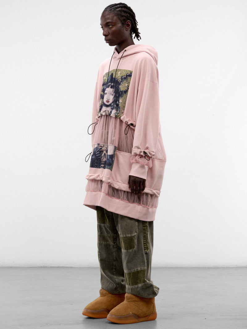 Pink Tiered Mesh Graphic Hoodie (KL1140-PINK)