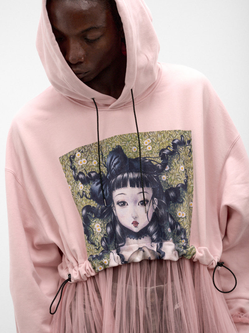 Pink Tiered Mesh Graphic Hoodie (KL1140-PINK)