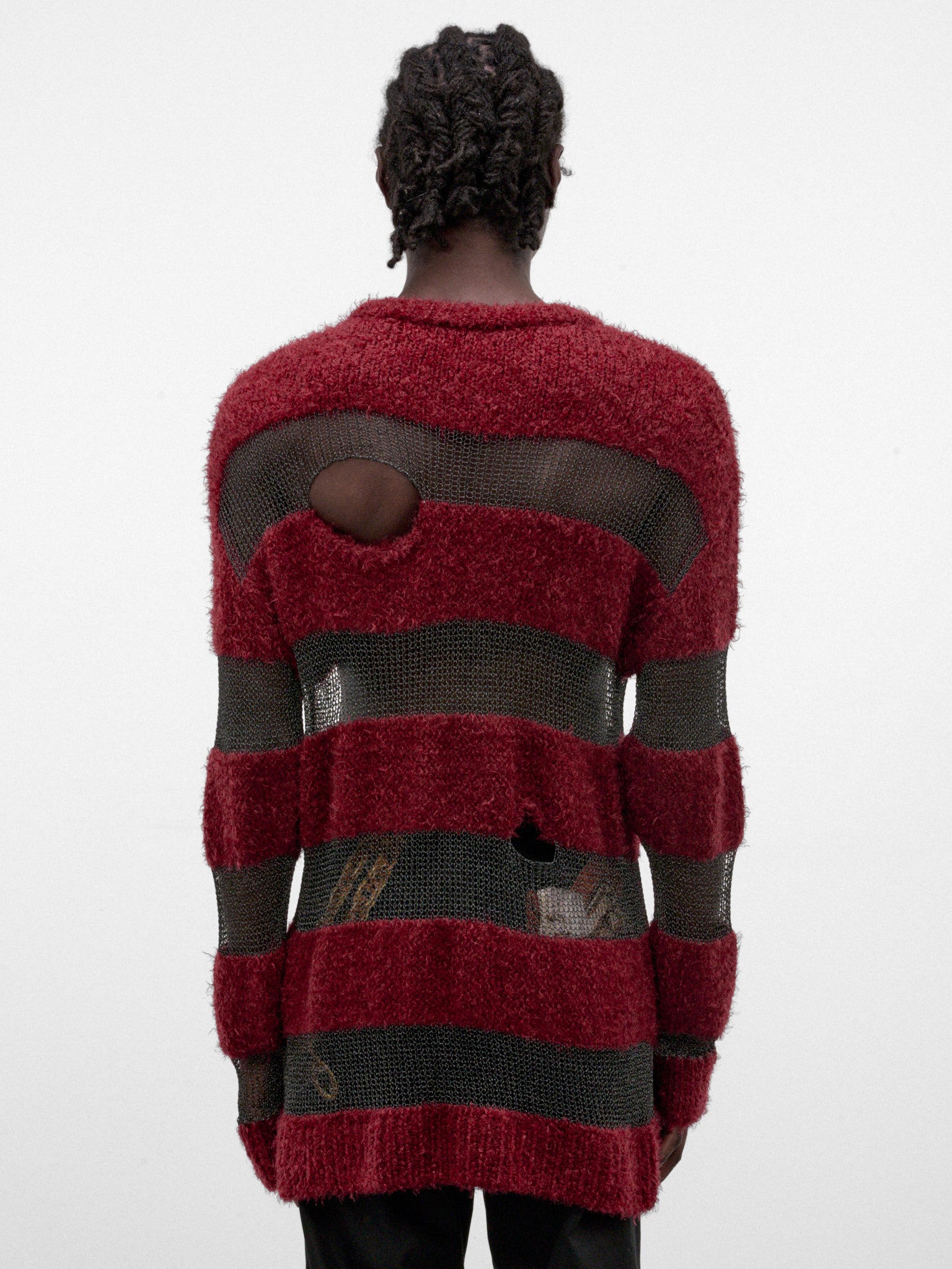 Red Distressed Striped Knit Sweater (KL1143-RED-REF)