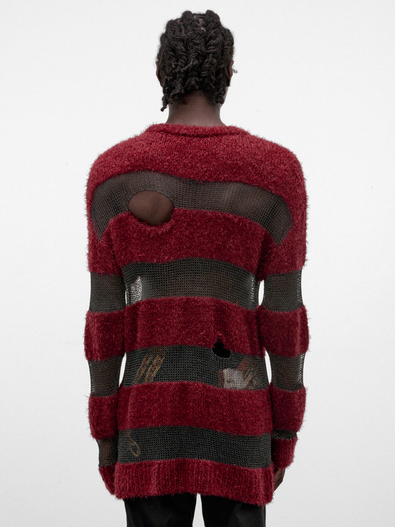 Red Distressed Striped Knit Sweater (KL1143-RED-REF)