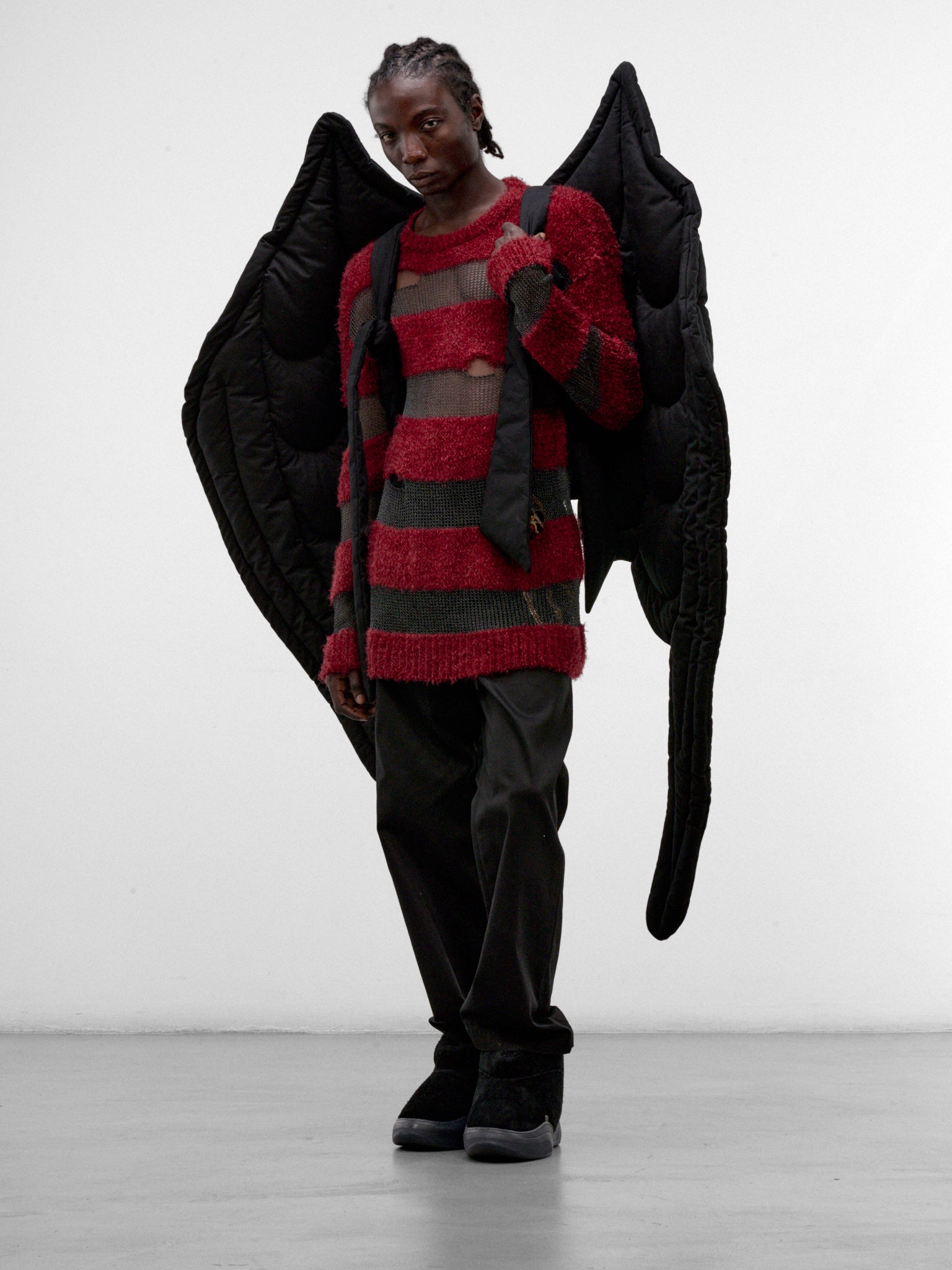 Red Distressed Striped Knit Sweater (KL1143-RED-REF)