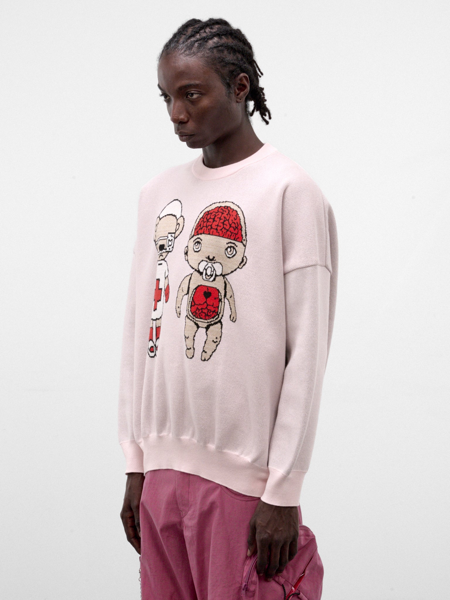 Pink Graphic Knit Crewneck Sweatshirt (KL1150-BABY-PINK)