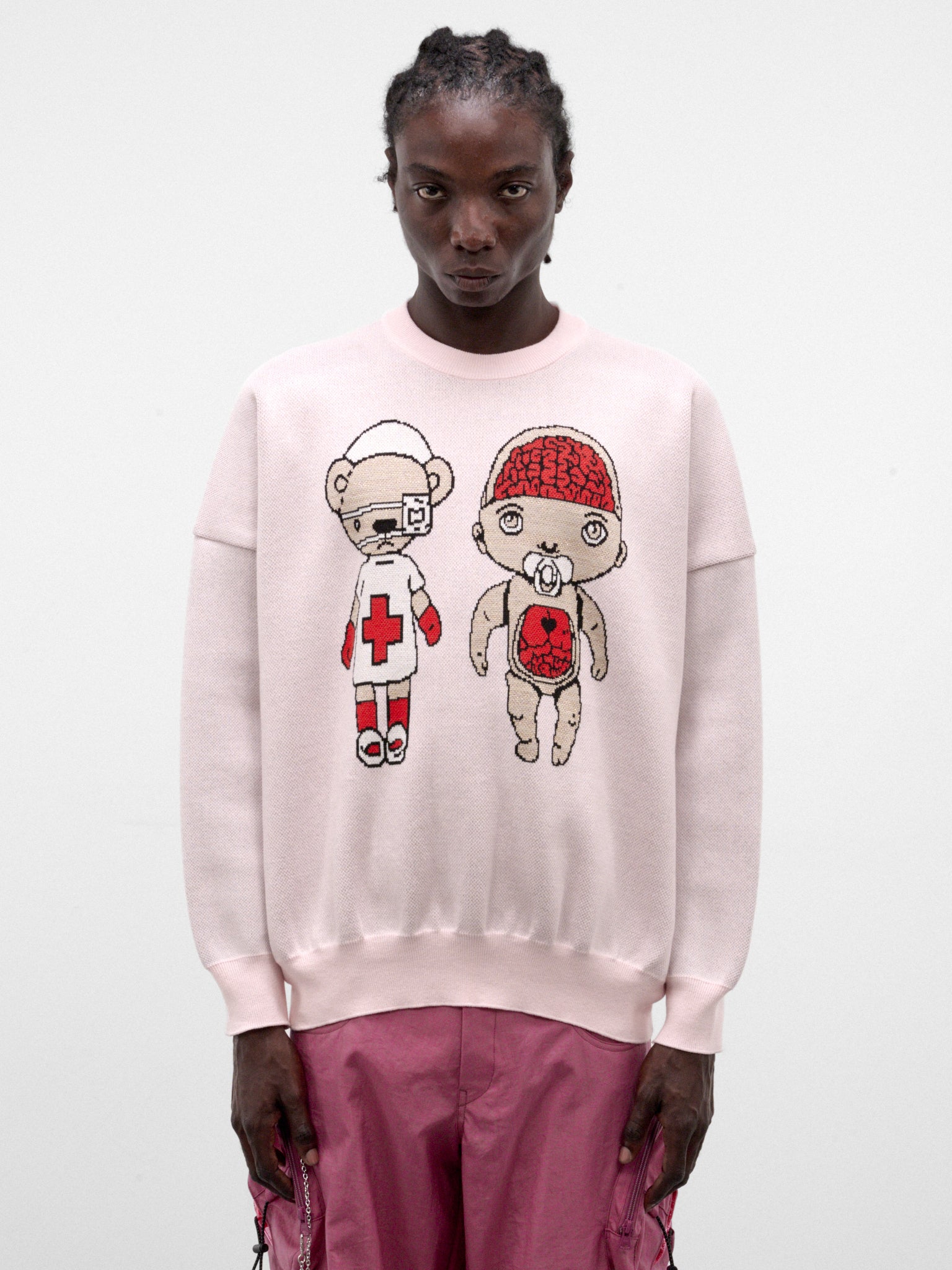 Pink Graphic Knit Crewneck Sweatshirt (KL1150-BABY-PINK)