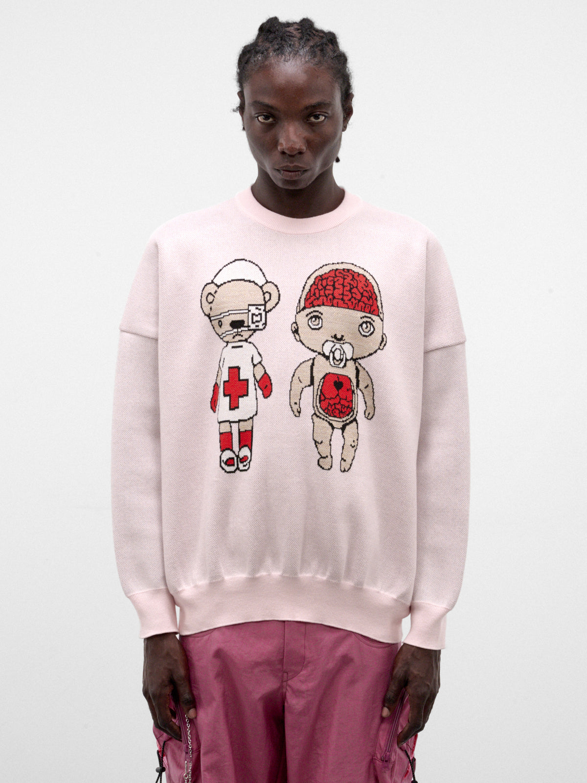 Pink Graphic Knit Crewneck Sweatshirt (KL1150-BABY-PINK)
