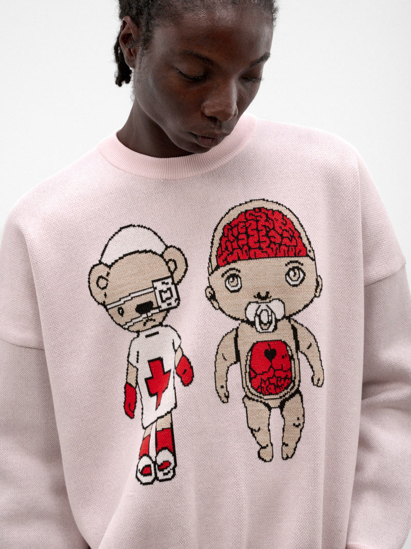Pink Graphic Knit Crewneck Sweatshirt (KL1150-BABY-PINK)