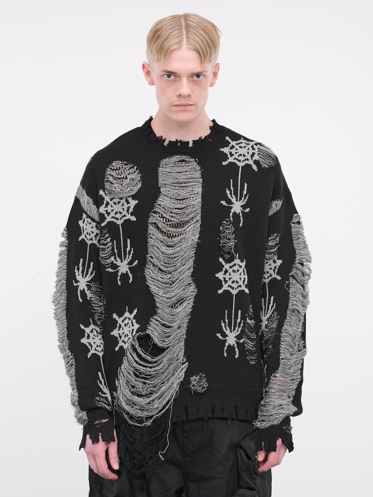 Distressed Jacquard Knit Sweater (KL810-BLACK)