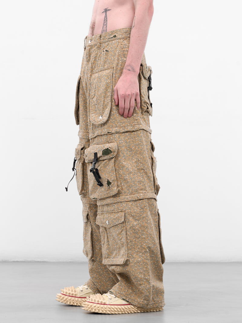 Khaki Flower Distressed Cargo Pants (KL975-KHAKI-FLOWER)