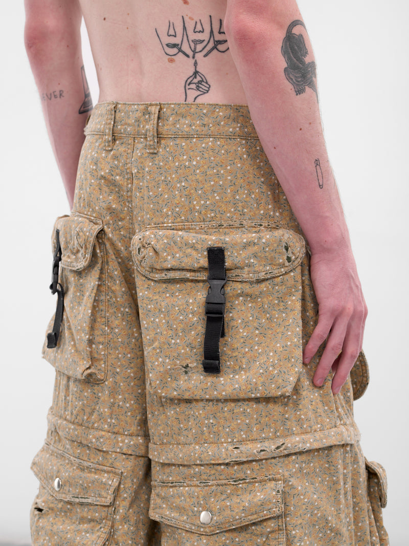 Khaki Flower Distressed Cargo Pants (KL975-KHAKI-FLOWER)