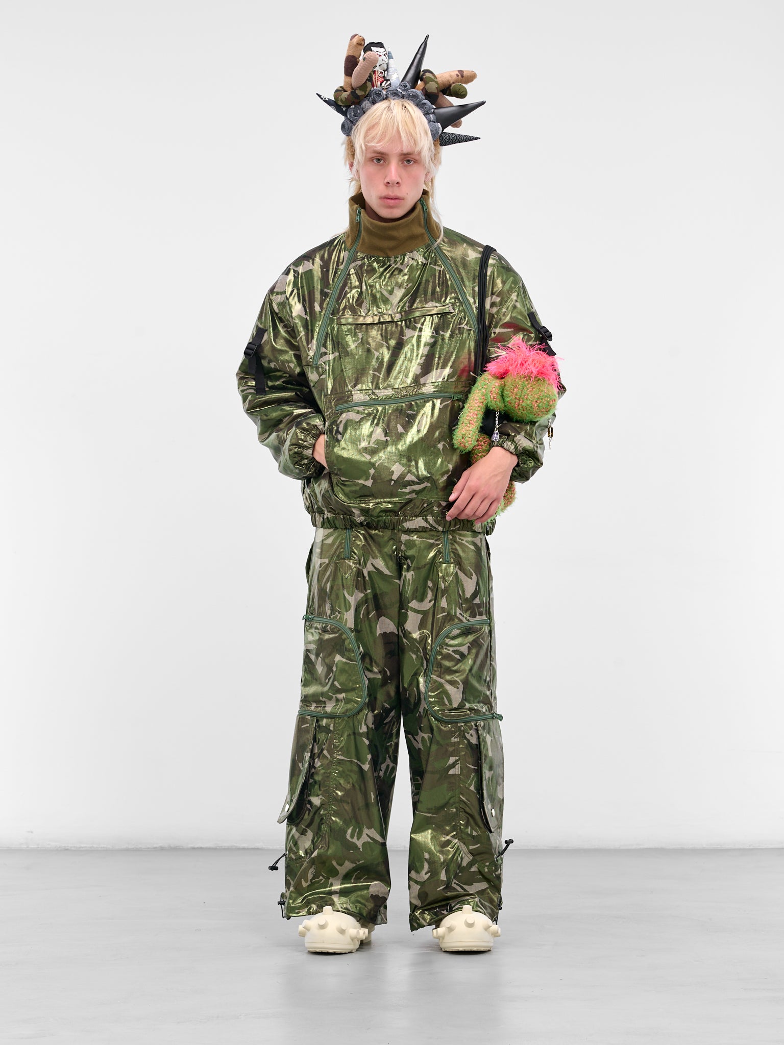 Green Coated Camo Cargo Pants (KL979-CAMO-GREEN)