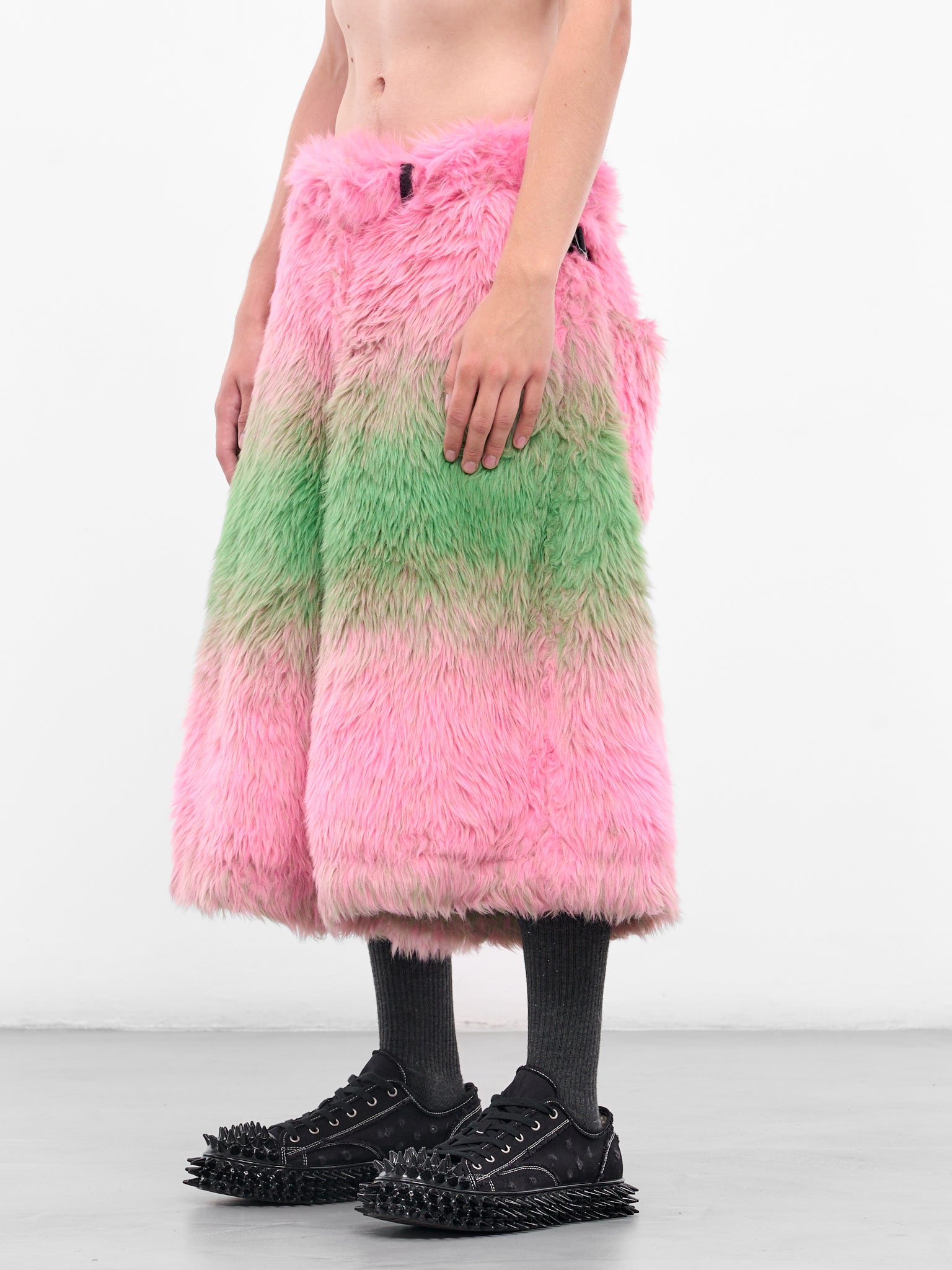 Gradient Fur Wide Leg Shorts (KL988-PINK-GREEN)