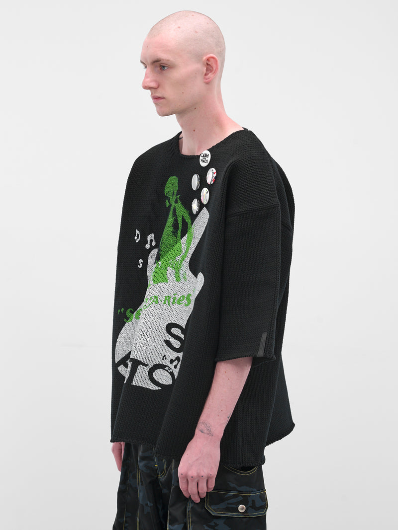 Black Knit Graphic Pin Sweater (KL992-BLACK)