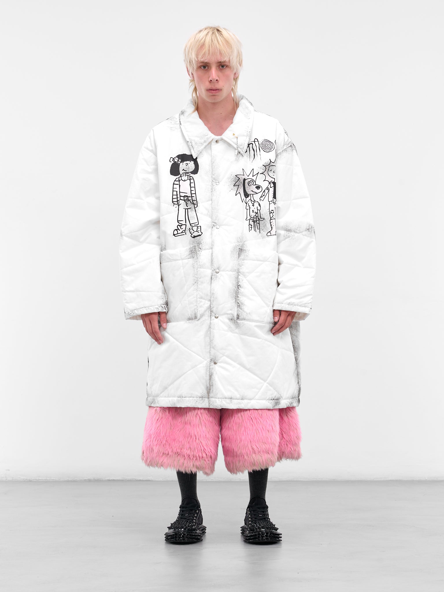 White Punk Graphic Quilted Coat (KL998-WHITE)
