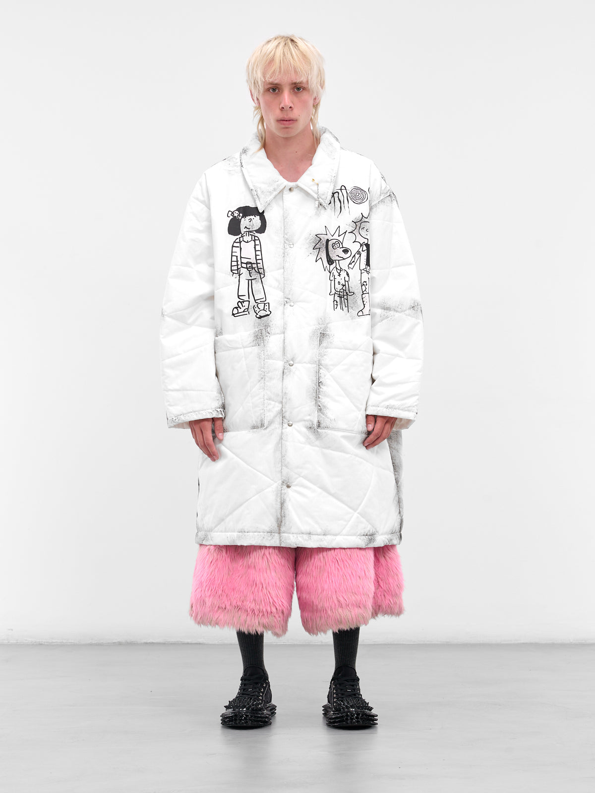 White Punk Graphic Quilted Coat (KL998-WHITE)