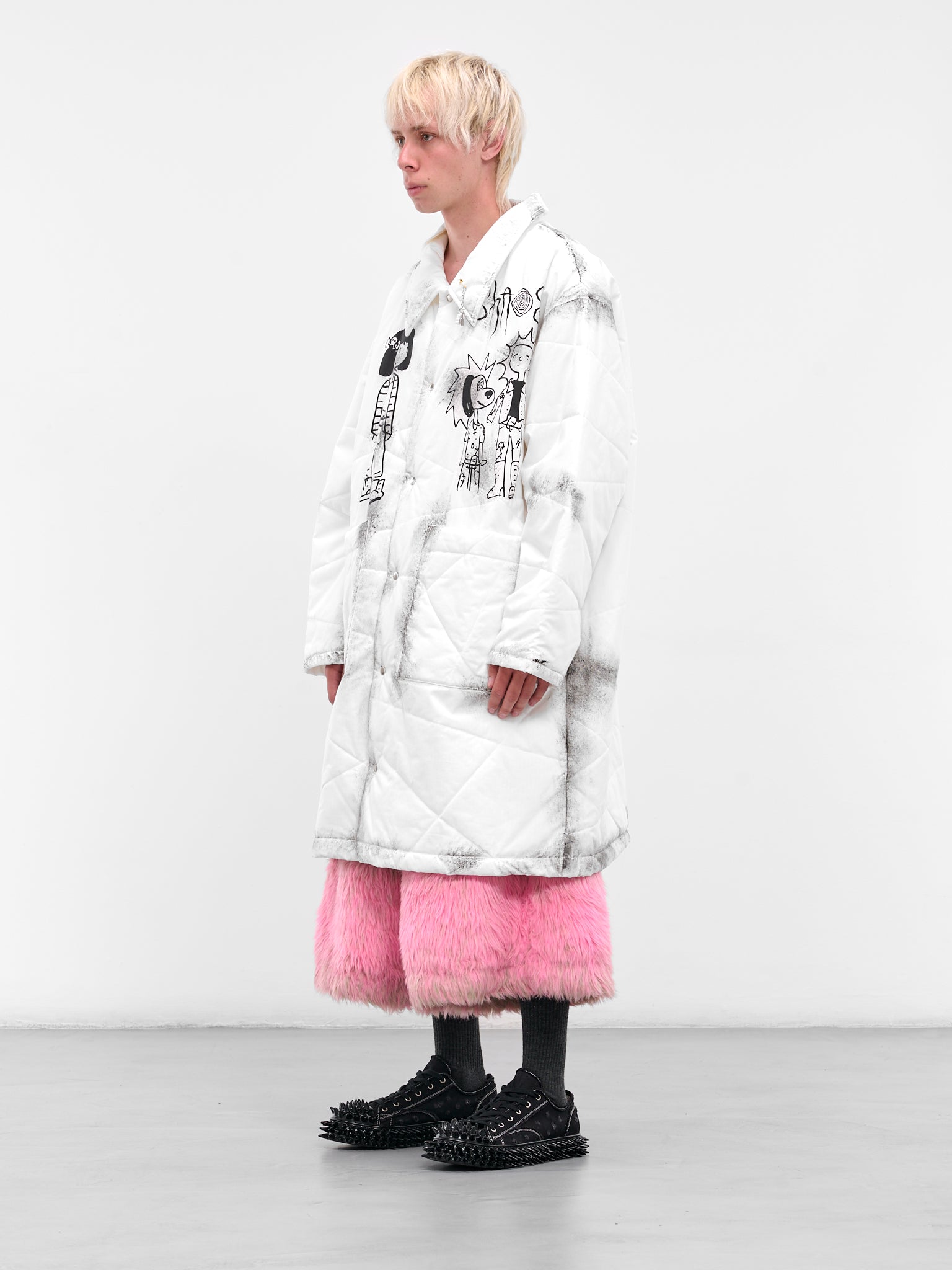 White Punk Graphic Quilted Coat (KL998-WHITE)
