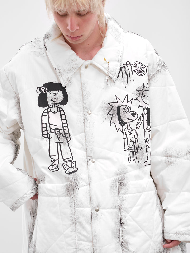 White Punk Graphic Quilted Coat (KL998-WHITE)