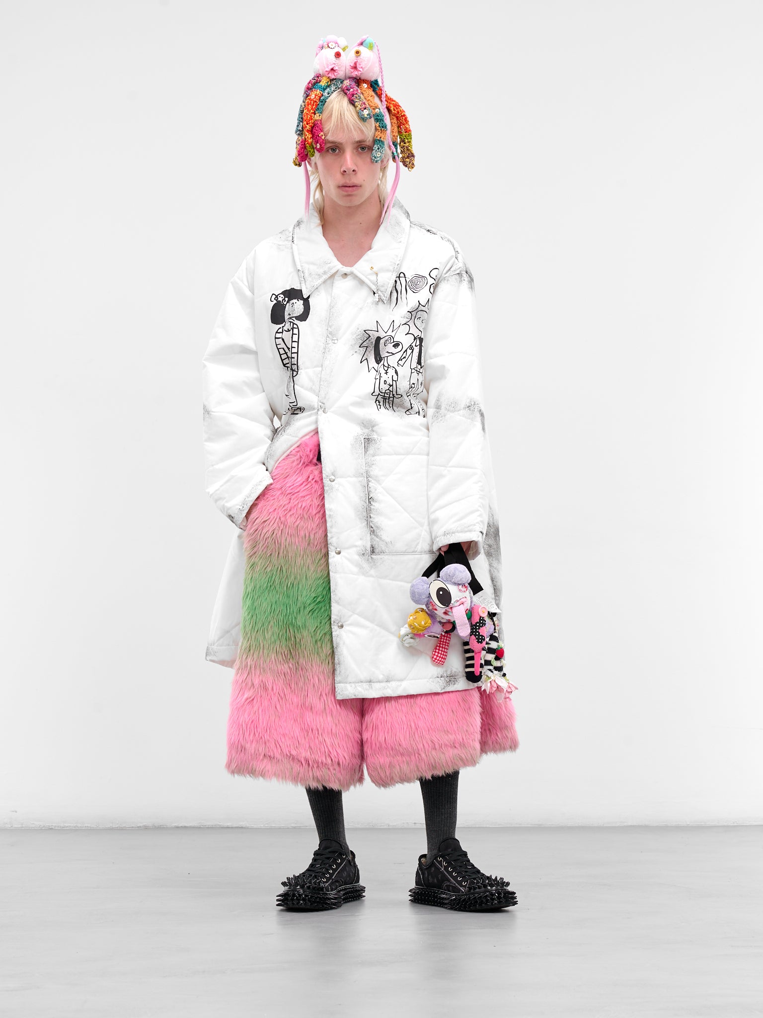 White Punk Graphic Quilted Coat (KL998-WHITE)