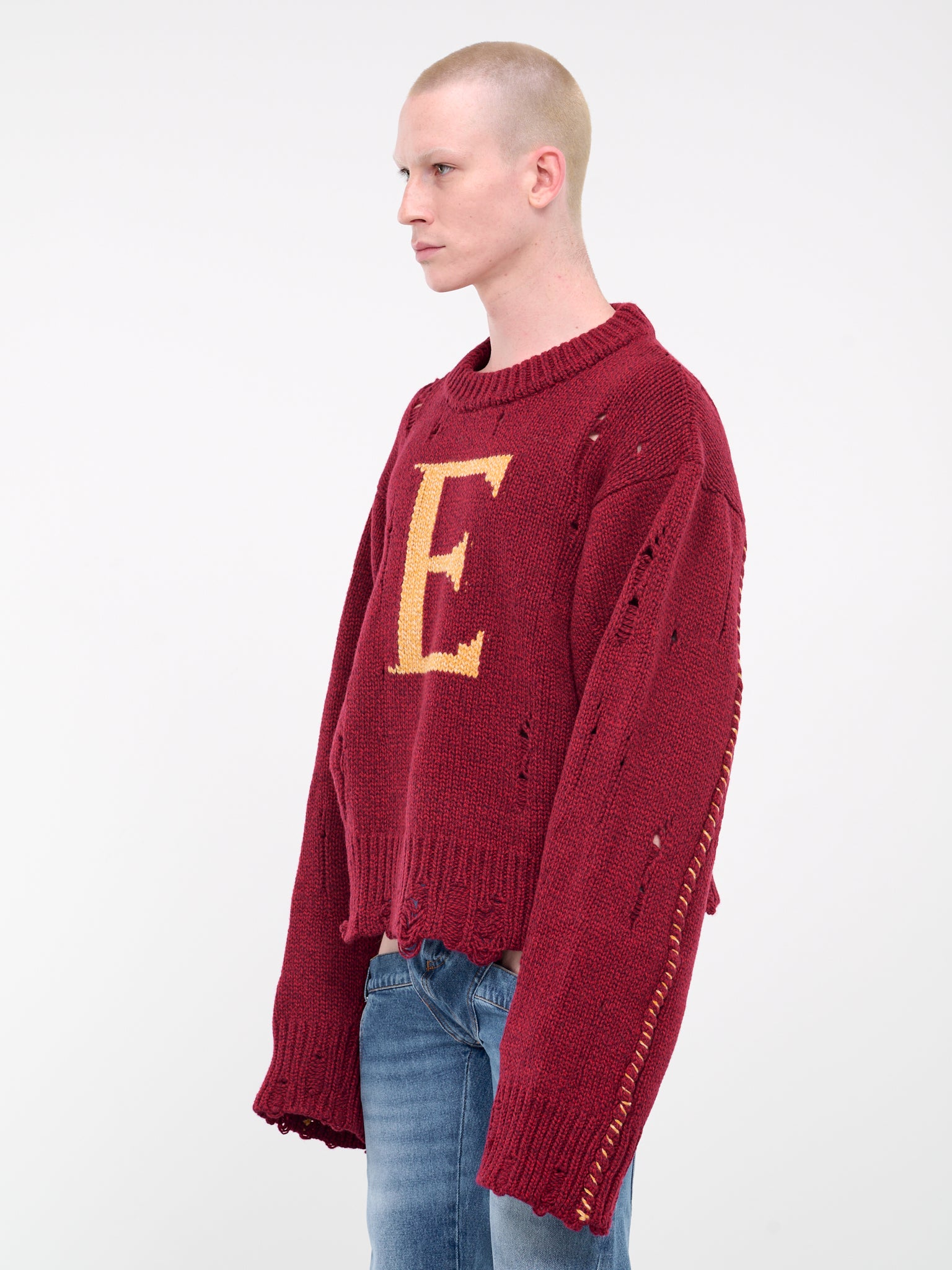 E Distressed Sweater (KN-004-A-RED)