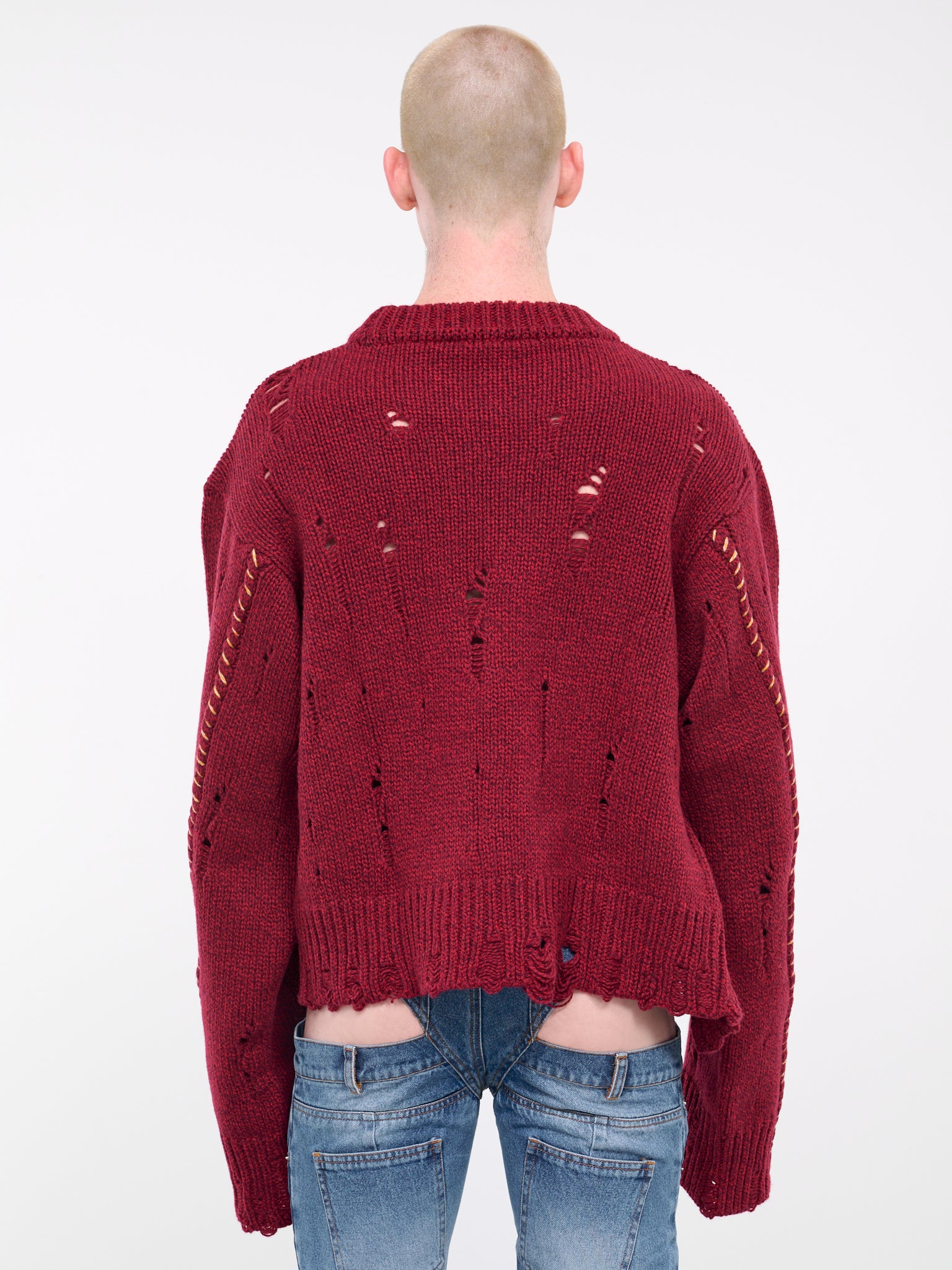 E Distressed Sweater (KN-004-A-RED)